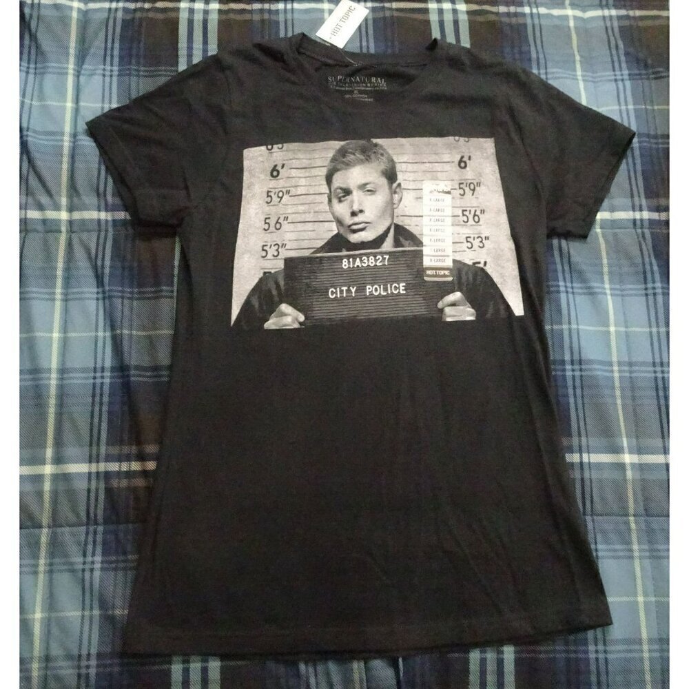 NWT Supernatural Black T-Shirt Dean Mugshot Size Youth X-Large NWT NEW